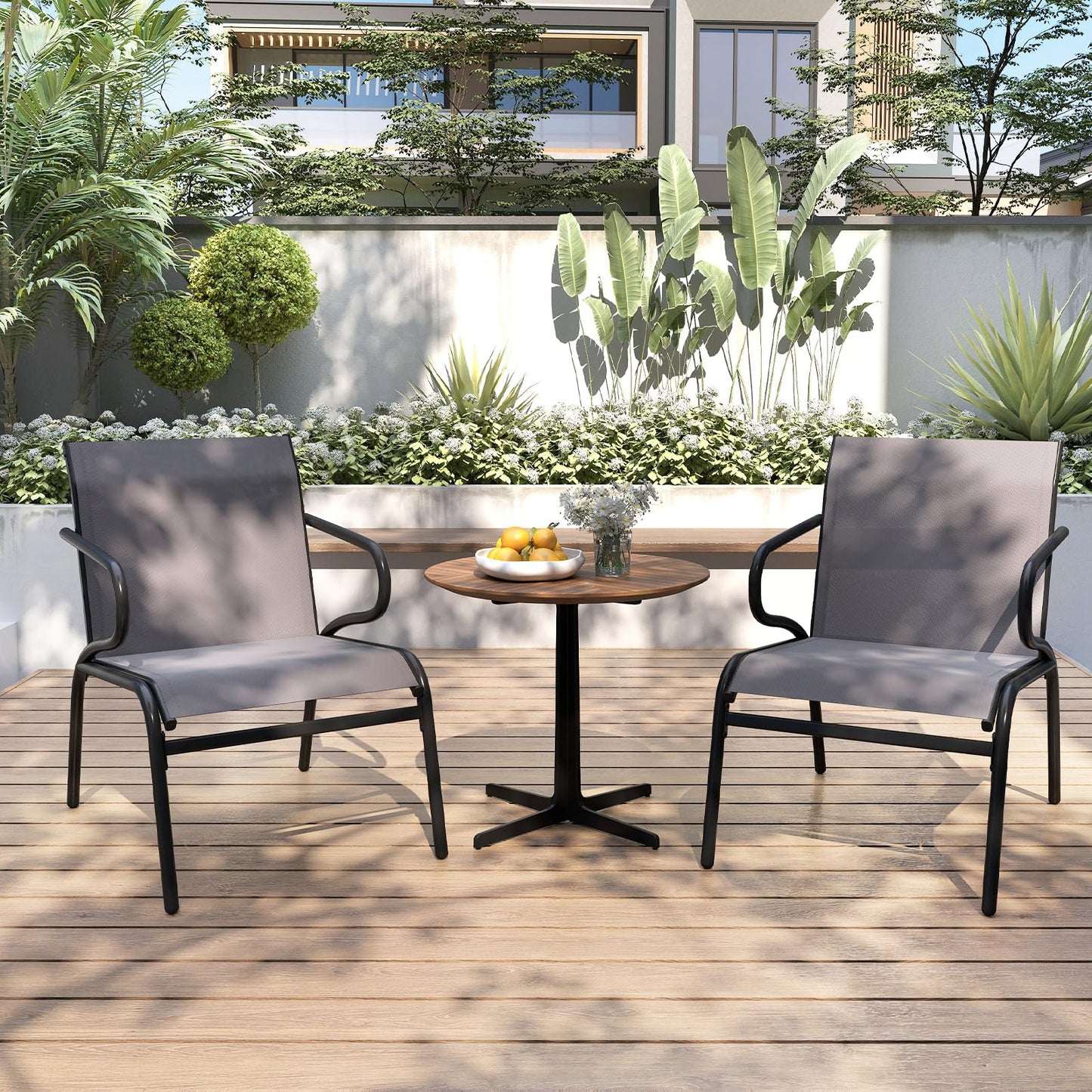 Outdoor Dining Chairs Set of 2 with Breathable Backrest & Seat and Armrests
