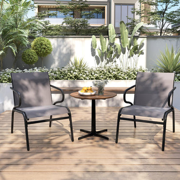 Outdoor Dining Chairs Set of 2 with Breathable Backrest & Seat and Armrests