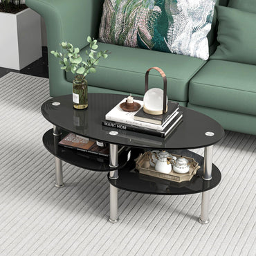 3-Tiers Tempered Glass Coffee Tables with 2 Shelves