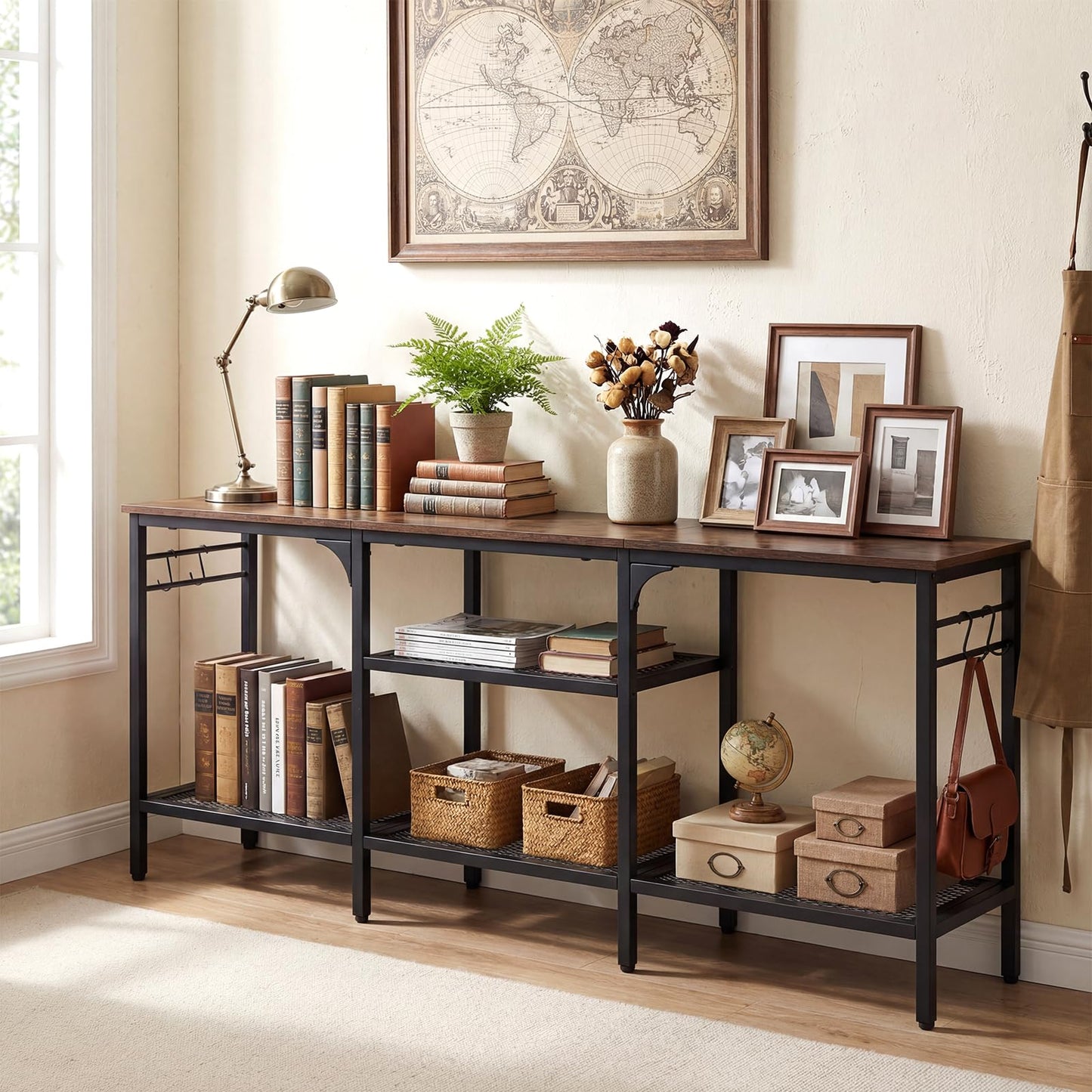 TV Unit for 65 Inch TVs, 140cm Industrial TV Stand Cabinet with Mesh Storage Shelves
