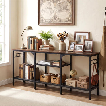 TV Unit for 65 Inch TVs, 140cm Industrial TV Stand Cabinet with Mesh Storage Shelves