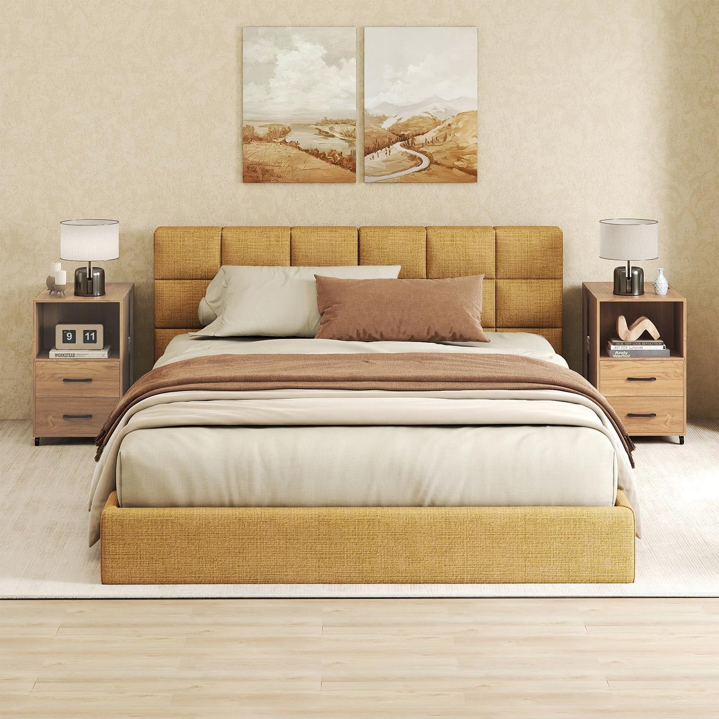 Bedside Table with Charging Station, Rolling Nightstand End Sofa Side Table