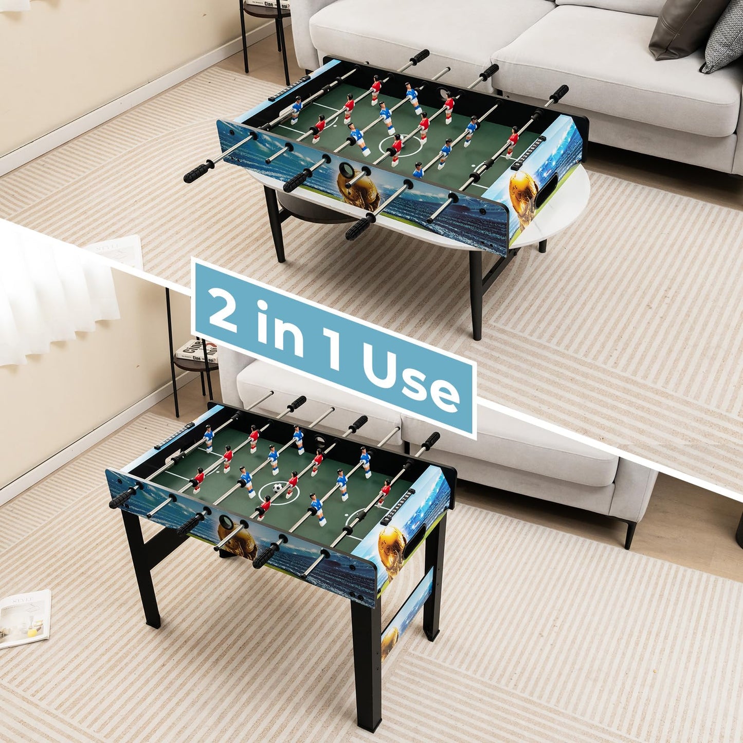 Freestanding Soccer Game Table with Removable Legs for Home Game Room Bar