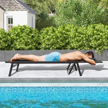 5 Positions Adjustable Chaise Lounge Deck Sunbed with Detachable Head Pillows
