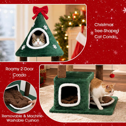 137 cm Christmas Cat Tree with 2 Condos & Removable Cushion