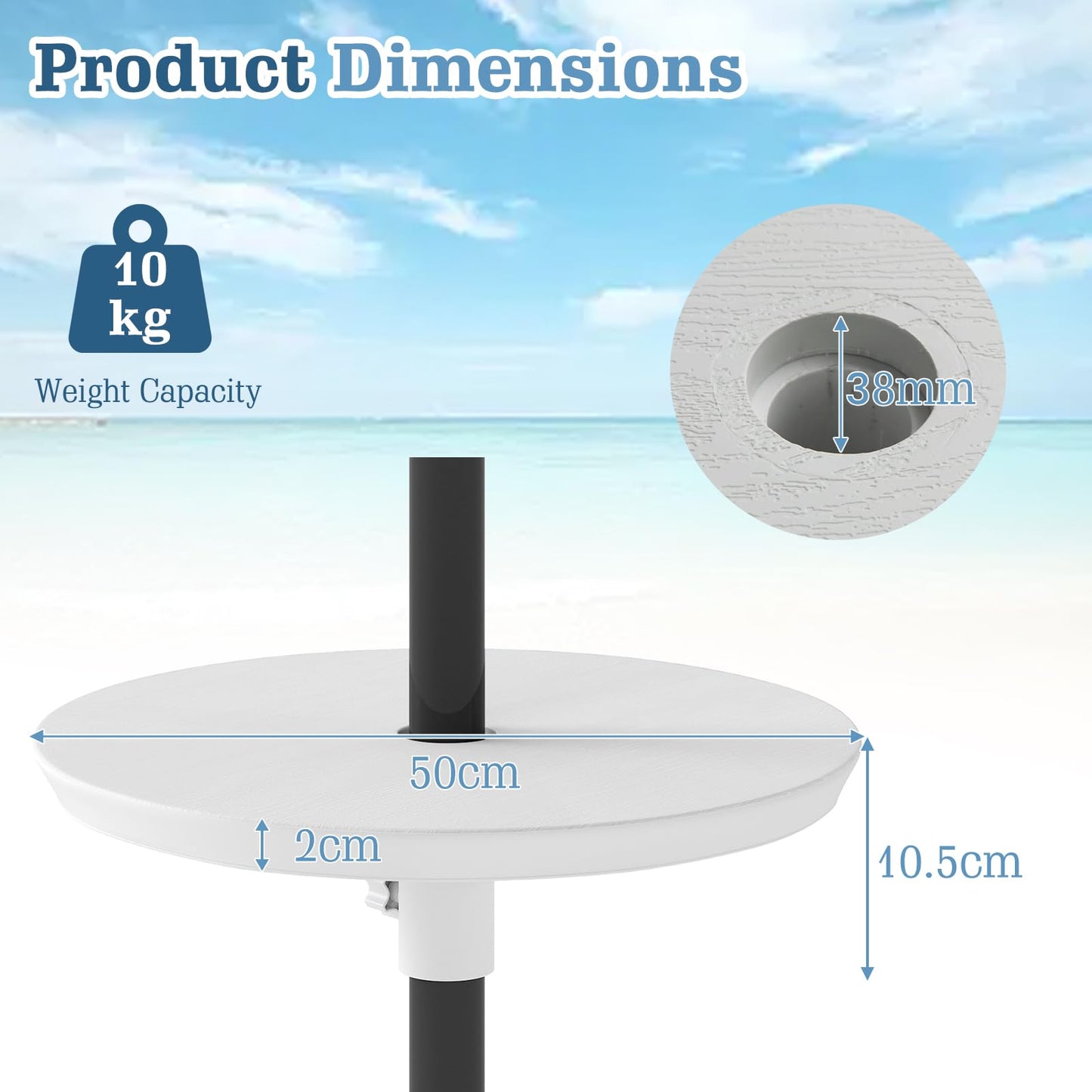 Outdoor Umbrella Table, Adjustable Round Parasol Table Cup Holder