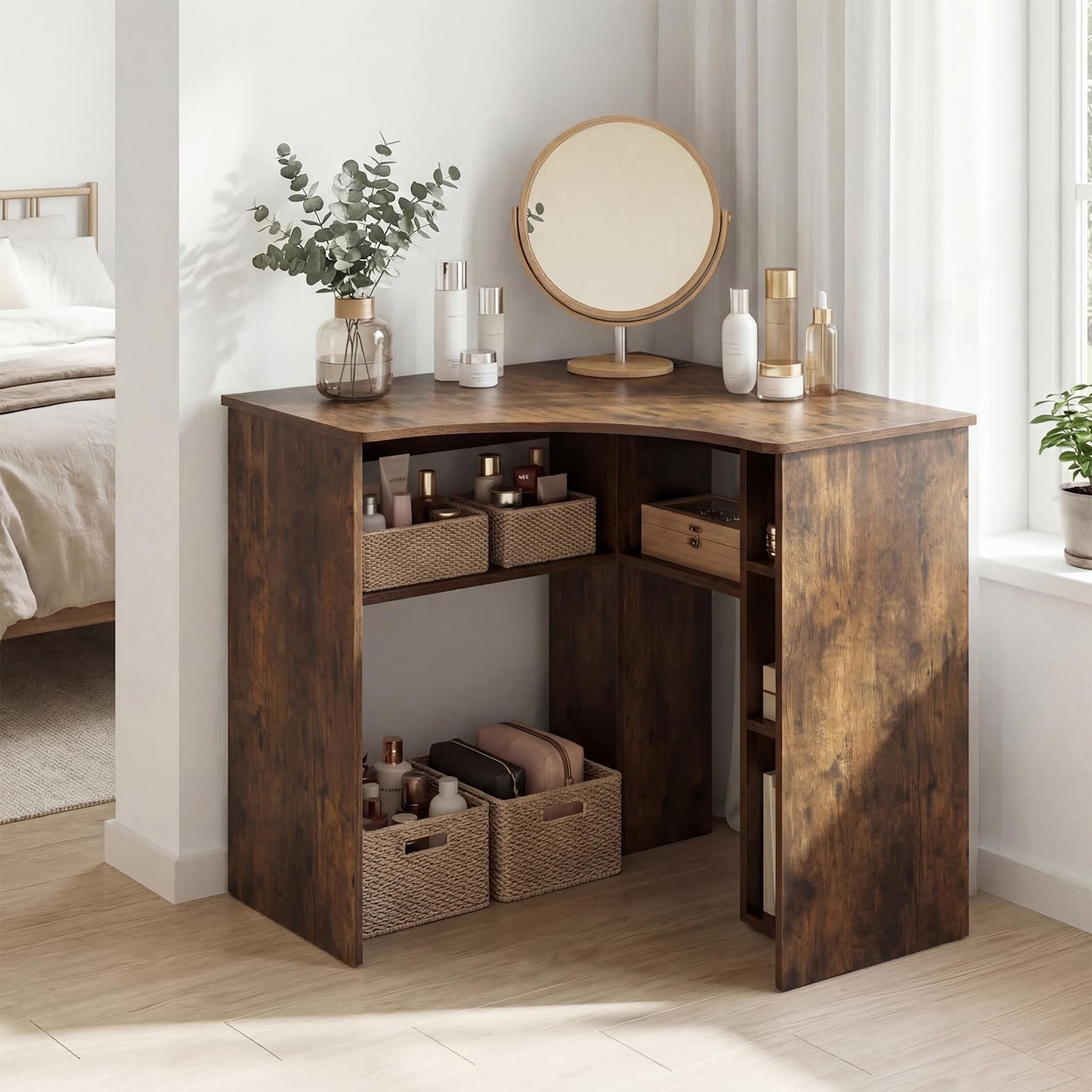 Charging Station and Storage Shelves, Space-Saving Wooden Gaming PC Laptop Table