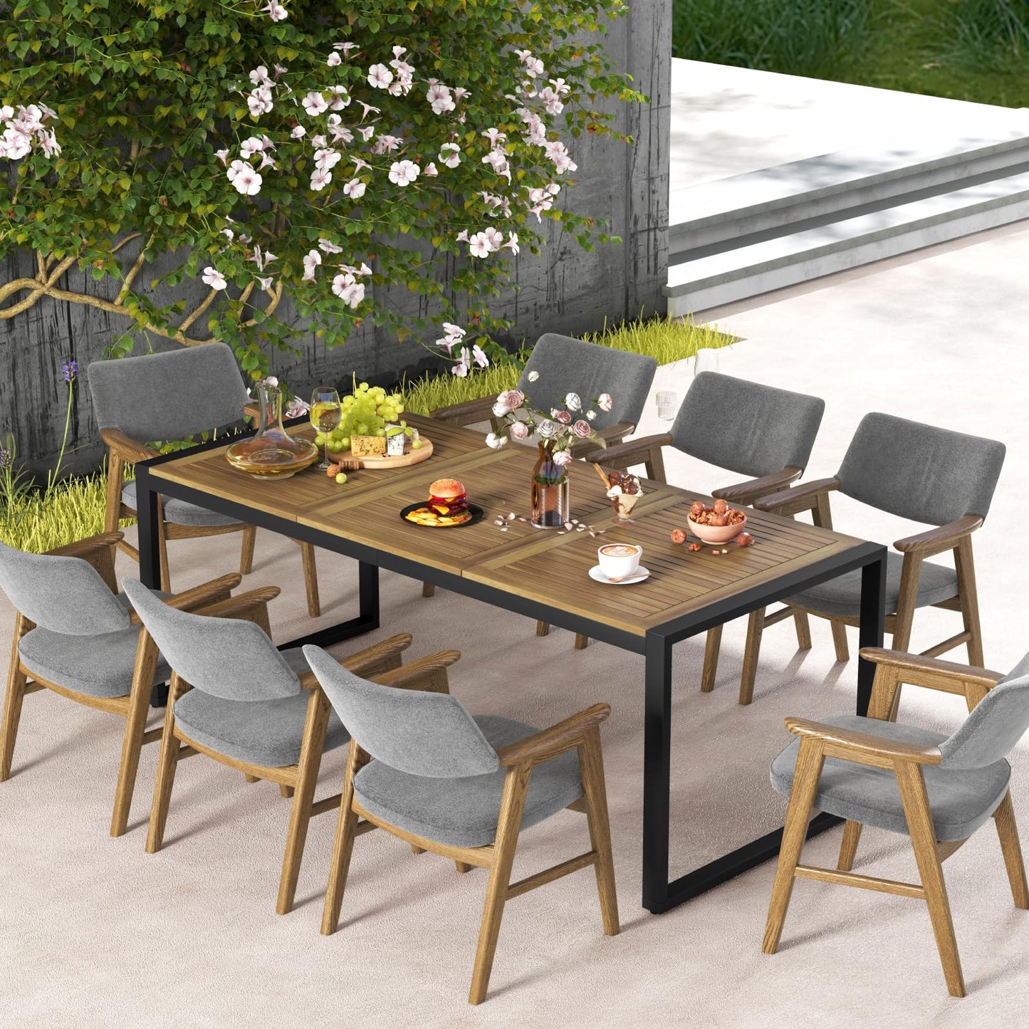8-Person Outdoor Acacia Wood Dining Table Rectangular Patio Table