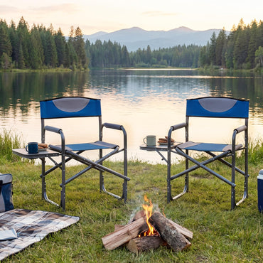 Folding Directors Chair, Oversized Camping Chairs with Side Table and Cup Holder