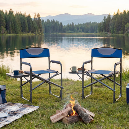 Folding Directors Chair, Oversized Camping Chairs with Side Table and Cup Holder