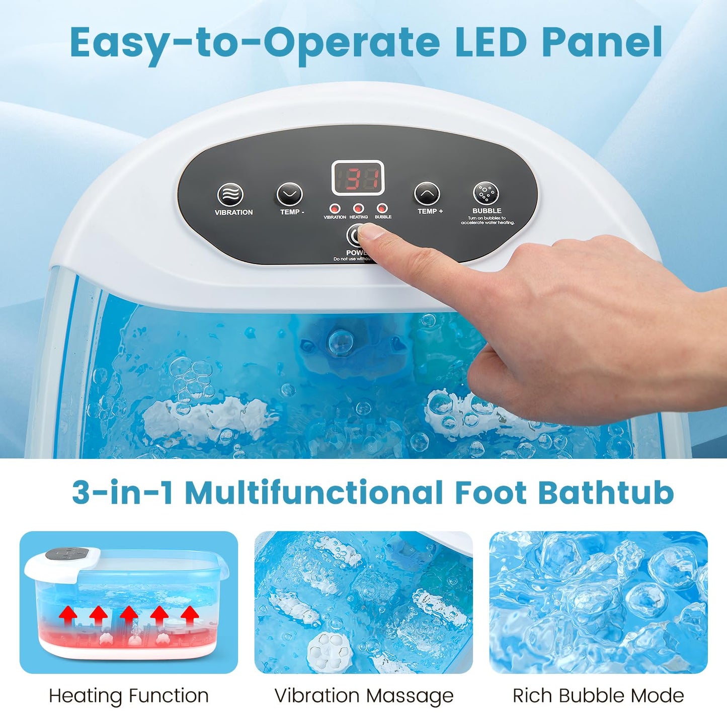 Foot Spa Massager with Removable Pedicure Stone