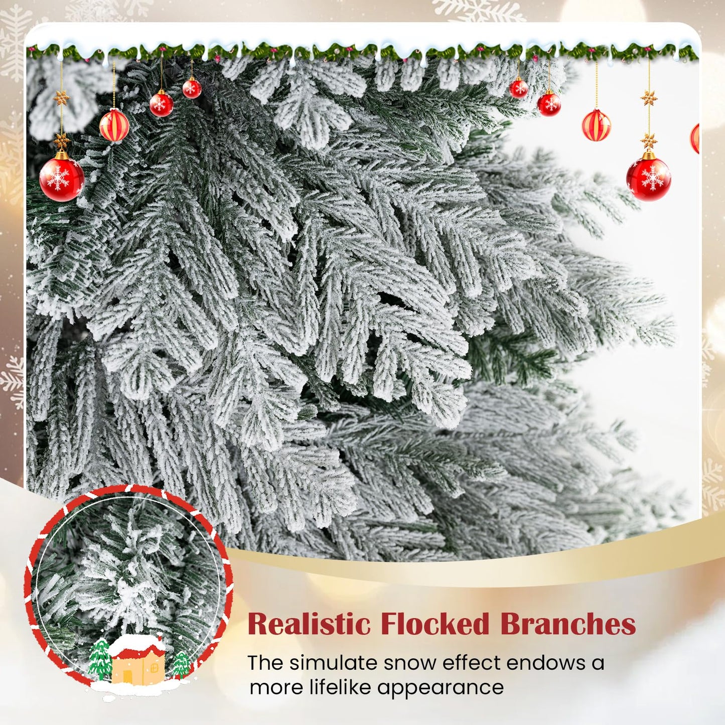 190CM Artificial Christmas Tree Hinged Holiday Tree with Lush Branch Tips