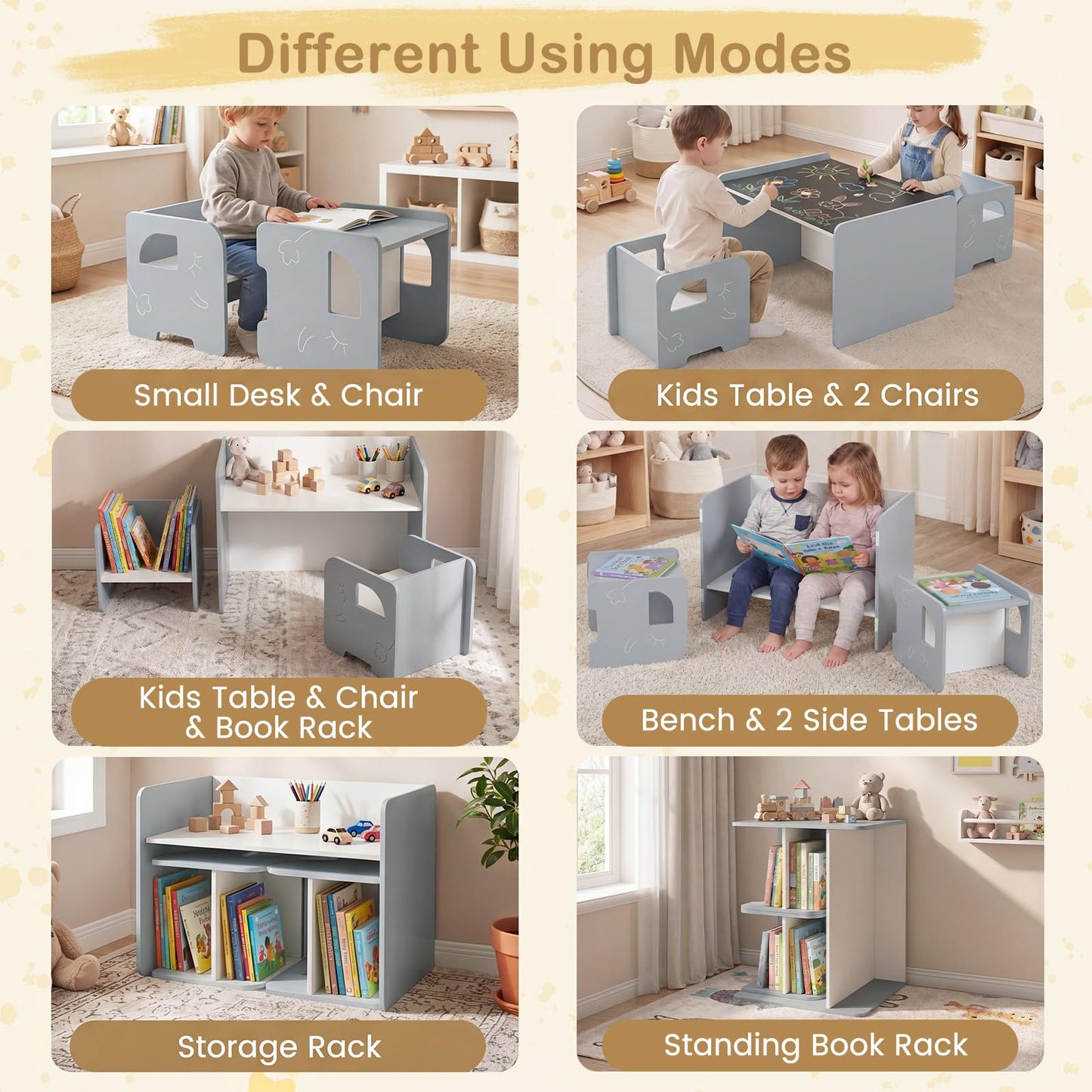 3 Pieces Kids Table and Chair Set with Chalkboard for Home
