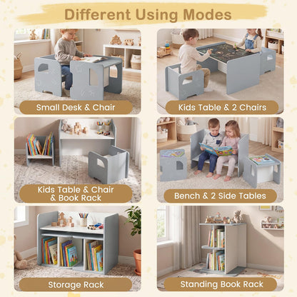 3 Pieces Kids Table and Chair Set with Chalkboard for Home
