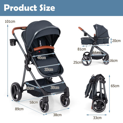 Convertible Baby Stroller with Footmuff and Extendable Canopy