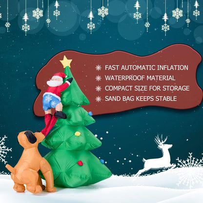 1.8m Inflatable Dog Chasing Santa to a Christmas Tree with LED Lights