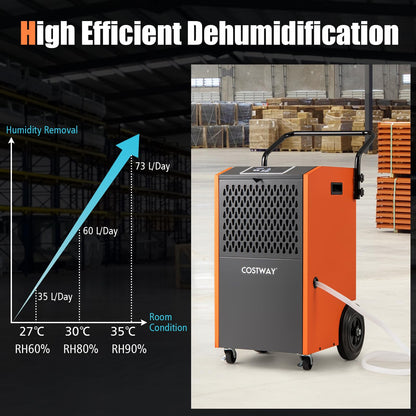 73 L/Day Industrial Dehumidifier with Drain Hose and Timer