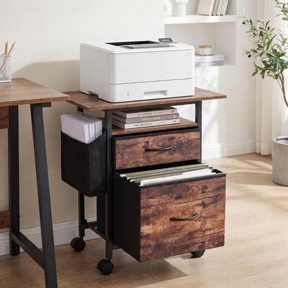 Mobile File Cabinet with 2 Drawers, Rolling Printer Stand with Extended Tabletop