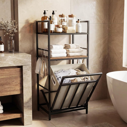 2-Tier Laundry Hamper with Tilt-out Basket & Removable Bag for Bathroom