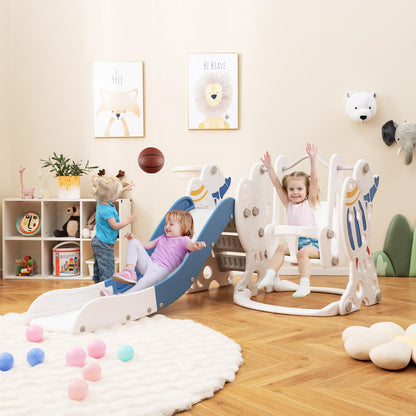 Toddler Slide and Swing Set with Extended Slide, Swing, Basketball Hoop and Climber
