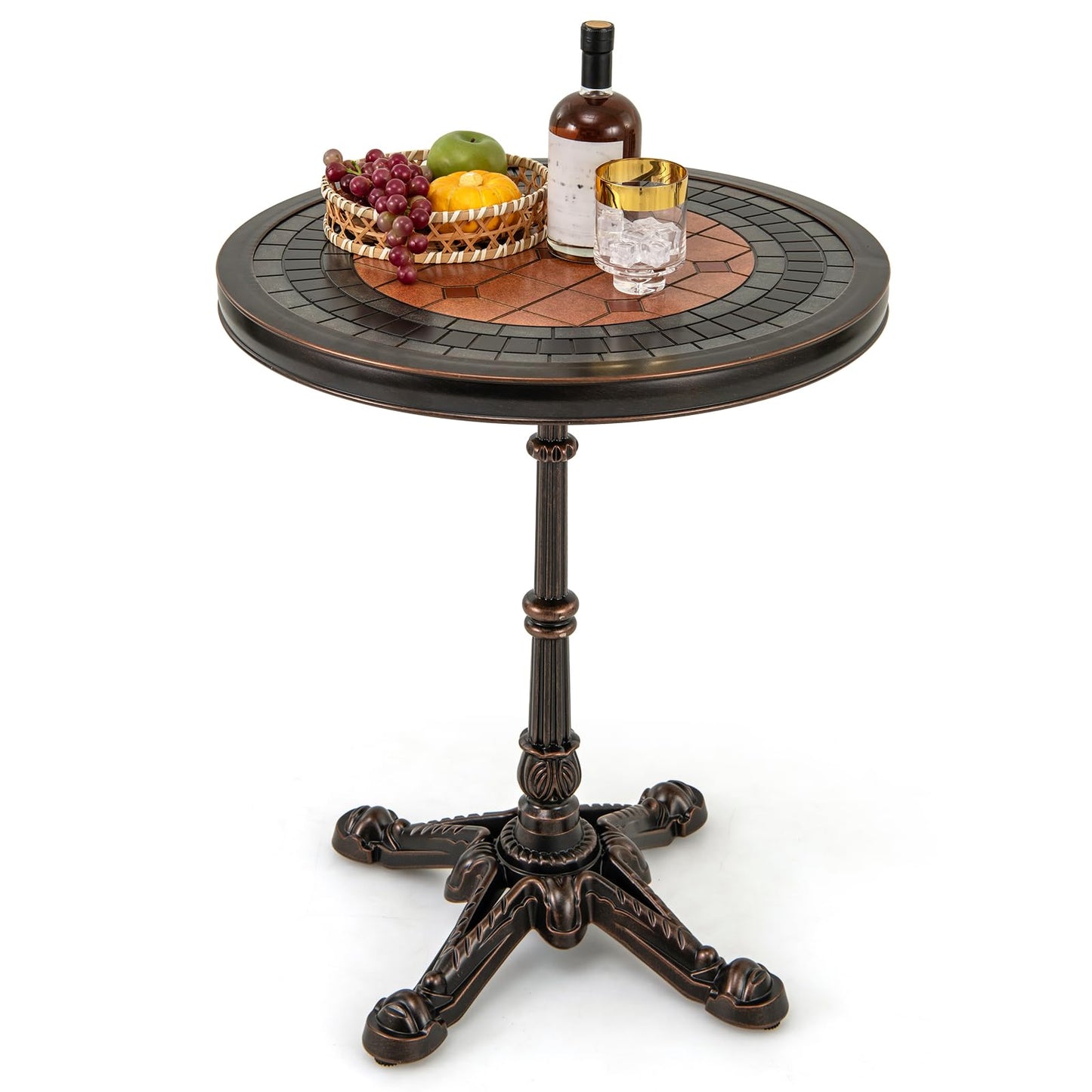 60 x 60 x 73 cm Cast Aluminum Patio Bistro Table with Carved Texture & Painted Top