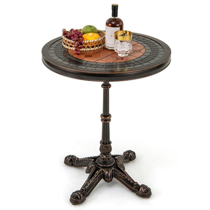 60 x 60 x 73 cm Cast Aluminum Patio Bistro Table with Carved Texture & Painted Top