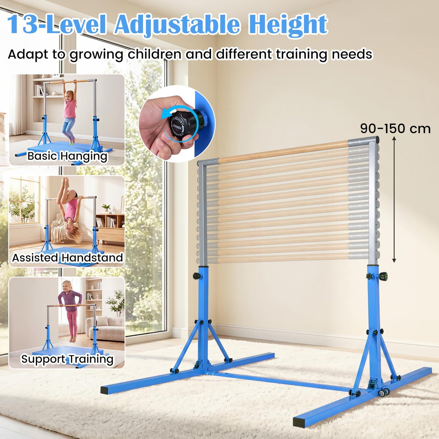 Foldable Gymnastics Bar, 90-150cm Height Adjustable Training Bar