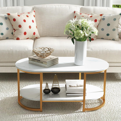 Marble Coffee Table with Open Storage Shelf