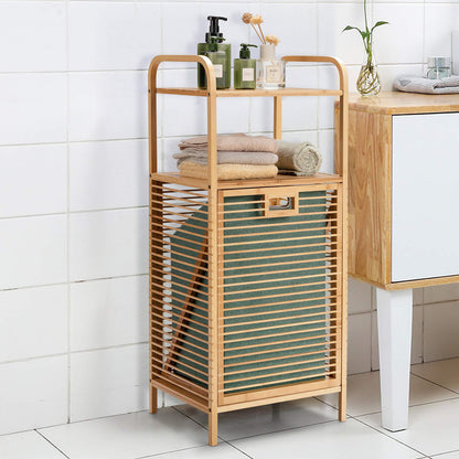Bamboo Laundry Bin with Storage and Removable Basket