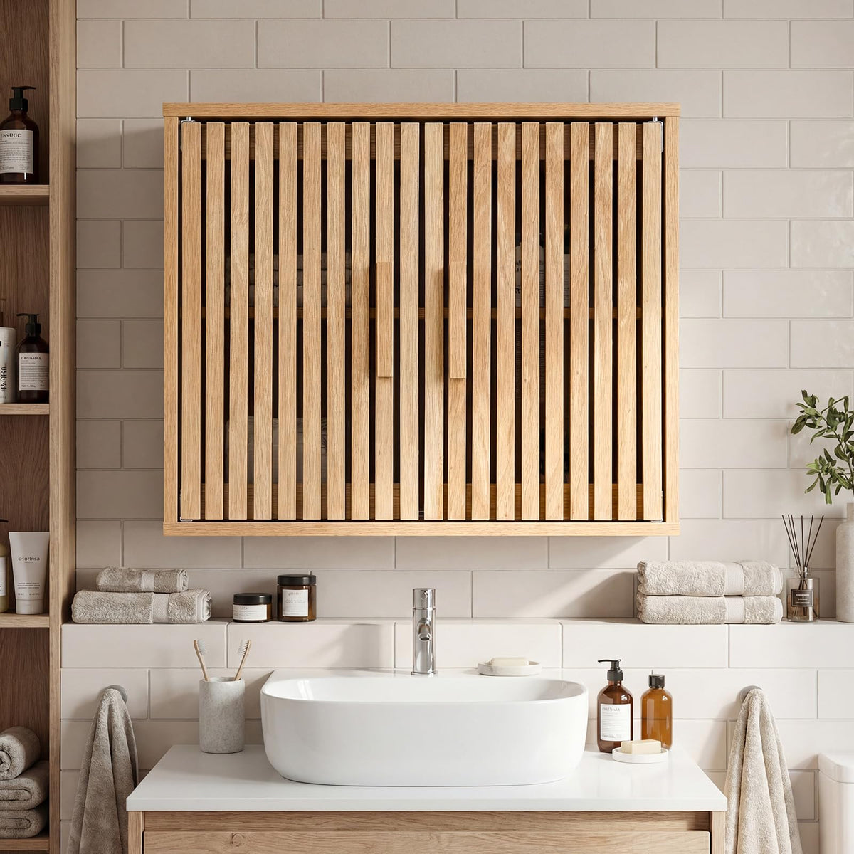 Bathroom Wall Cabinet, Wooden Over the Toilet Storage Organizer