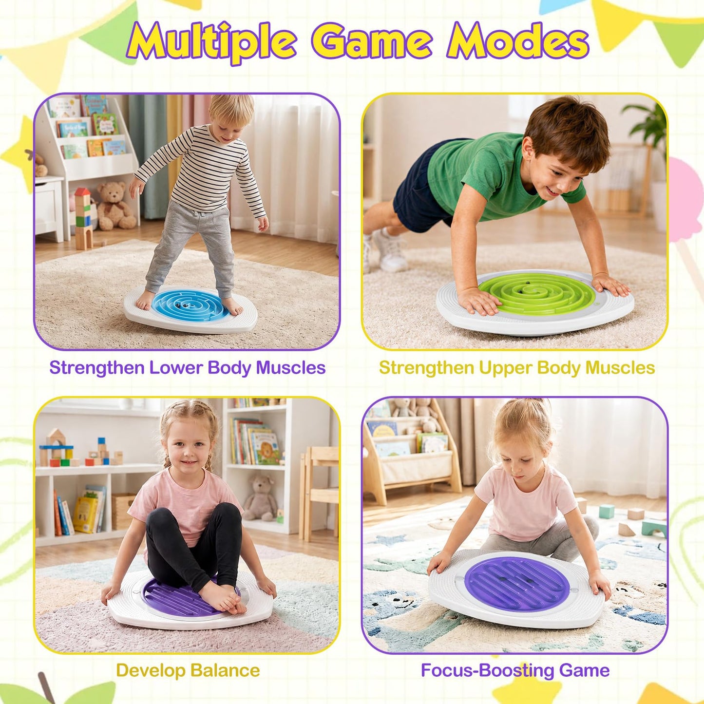 Kids Balance Board with 3 Maze Discs & 2 Balls, 2-in-1 Wobble Board