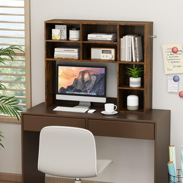 Countertop Bookcase with 3 Adjustable Shelves and Open Compartment