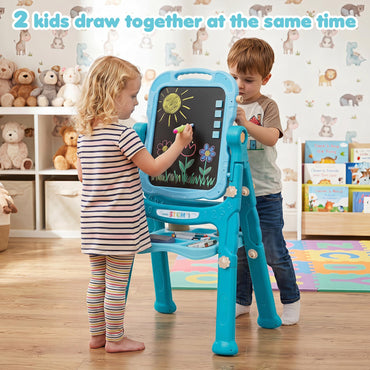 4-In-1 Double Side Easel for Toddler with Magnetic Chalkboard
