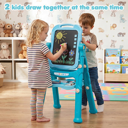 4-In-1 Double Side Easel for Toddler with Magnetic Chalkboard