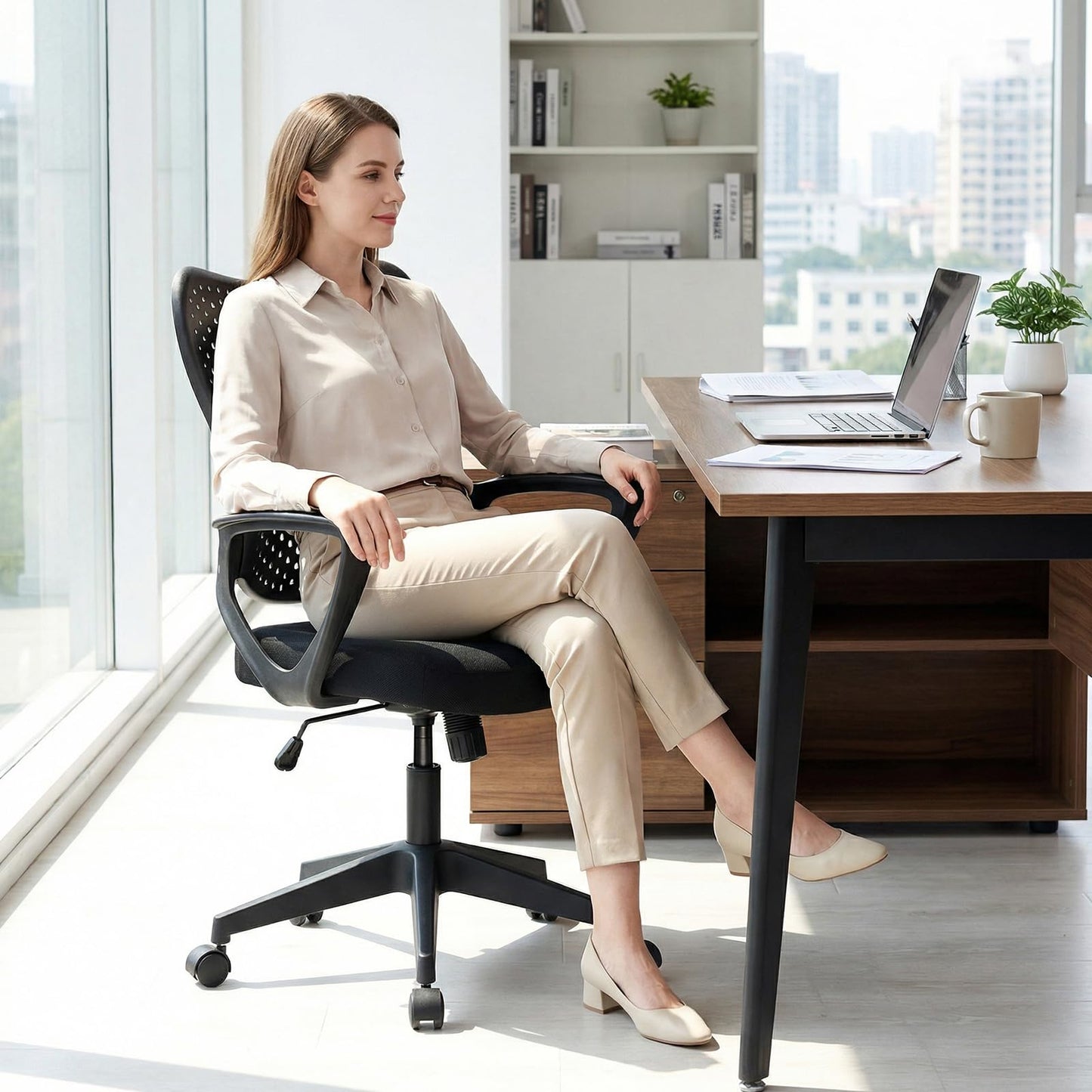 Ergonomic Office Chair, Computer Desk Chair with Armrests, Padded Cushion and Butterfly Backrest