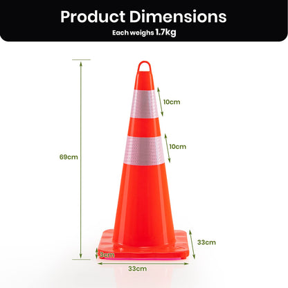 10/12 Pack 69cm Traffic Cones, Self Weighted Orange Road Safety Cones with Reflective Collars