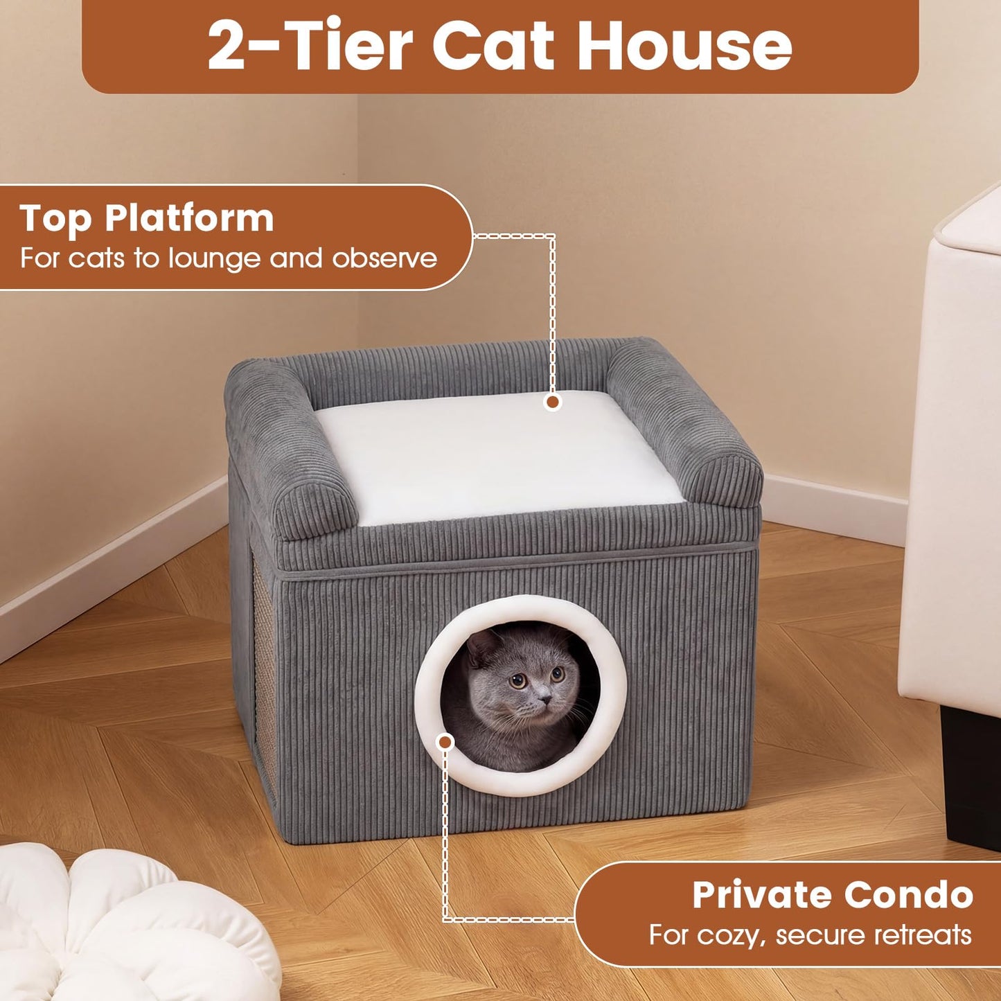Cat House for Indoor Cats, Foldable Cat Condo