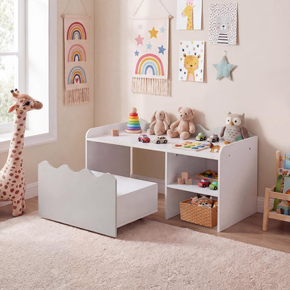 Scalloped Kids Bookshelf with Movable Drawer and Anti-Toppling Kit for Playroom