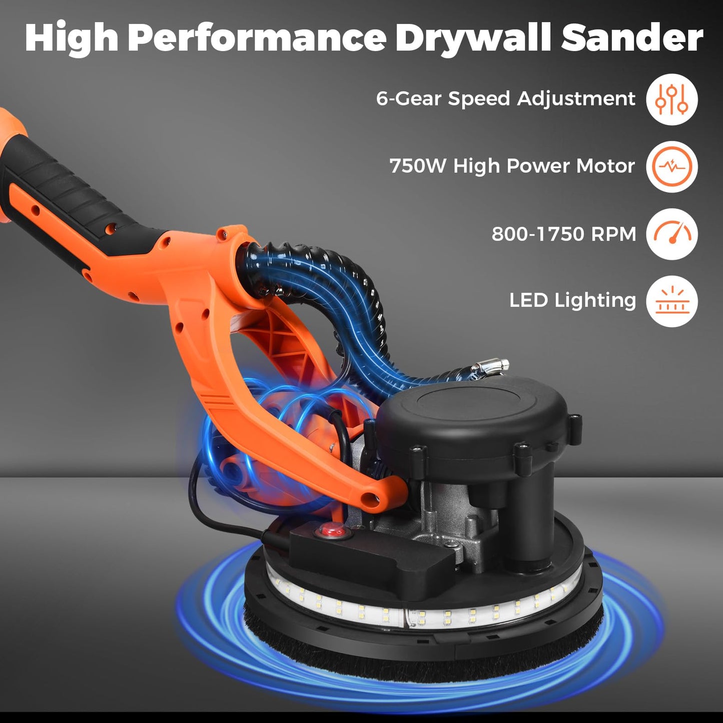 750W Sander Machine with Automatic Vacuum System and 6 Variable Speed
