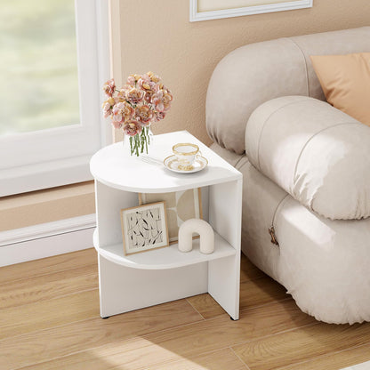 2-Tier Wooden Half Round Side Table with Open Storage Shelves