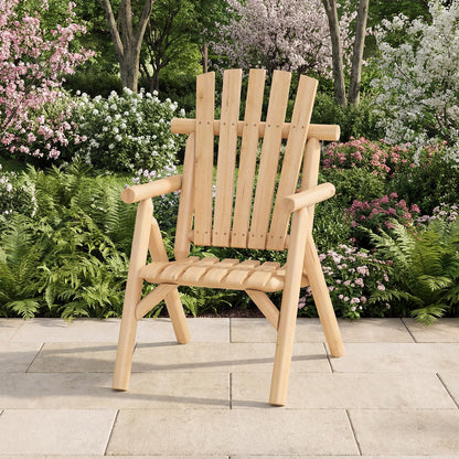 1-Person Garden Chair, Log Wood Fire Pit Lounge Chair with Slatted Backrest