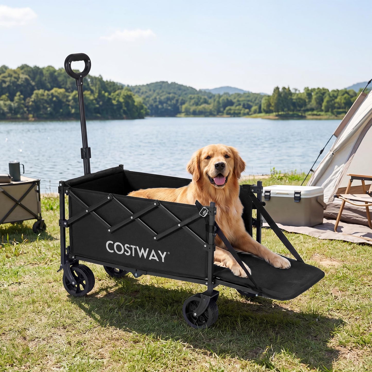 63-92L Folding Trolley Cart, 150kg Load, Adjustable Handle