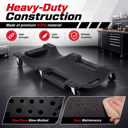 36/40 Inch Mechanic Creeper with Padded Headrest & 2 Tool Trays
