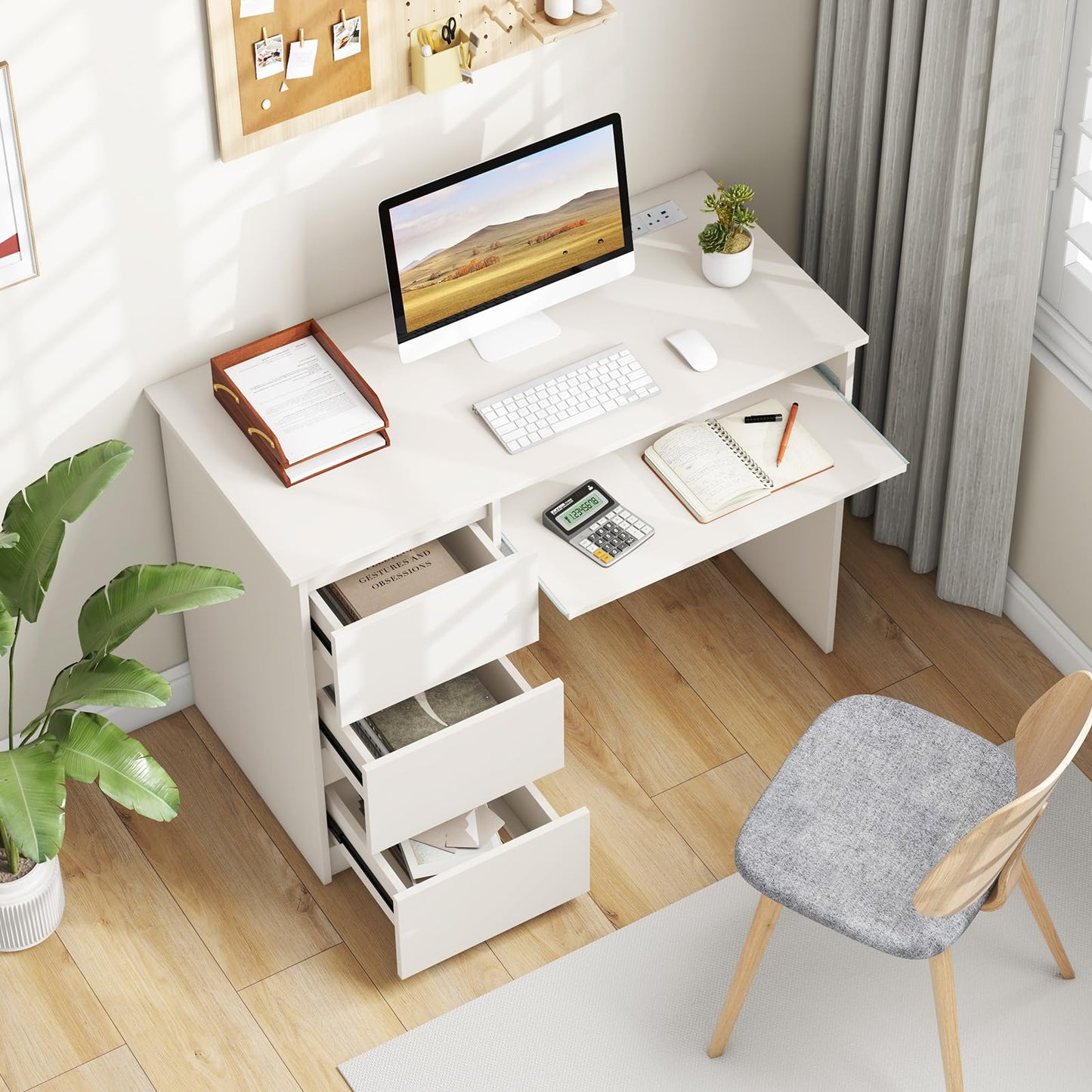 Computer Desk with 3 Large Drawers and Power Outlet