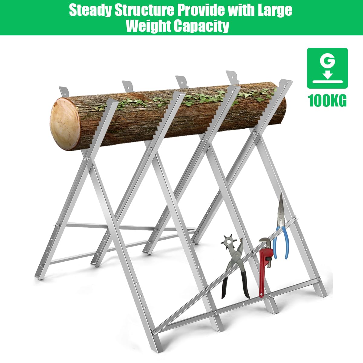 Heavy Duty Foldable Steel Sawhorse with Notched Sawteeth