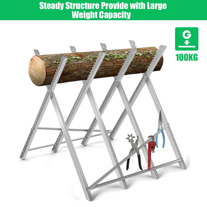 Heavy Duty Foldable Steel Sawhorse with Notched Sawteeth