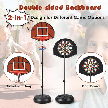 2-in-1 Toddler Kids Basketball Hoop with Dart Board