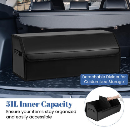 Leather Car Trunk Organizer with Lid Removable Divider and Large Capacity