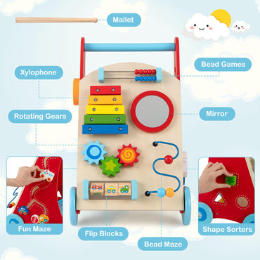 Wooden Baby Walker Learning Activity Walker with Mirror and Wheels