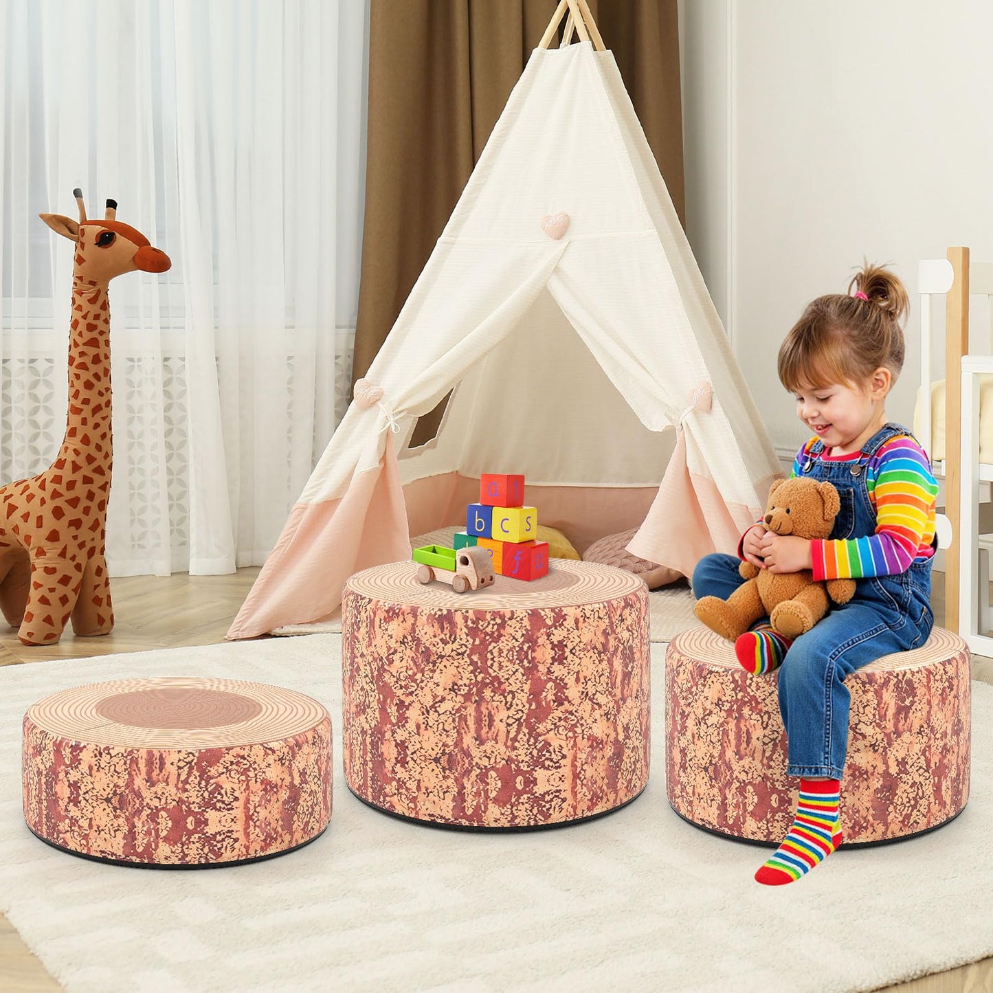 3 PCS Tree Stump Stool Set Round Flexible Seatings